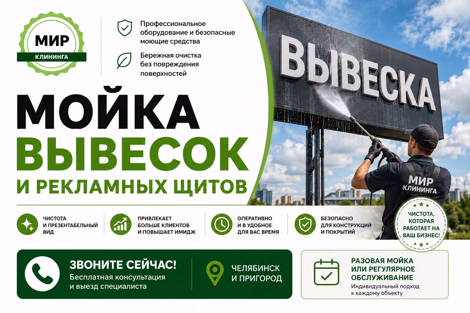 Мойка вывесок и рекламных щитов в Челябинске