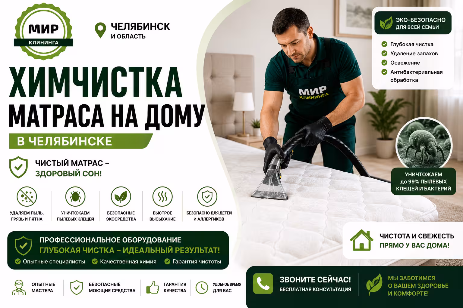 Химчистка матраса на дому в Челябинске