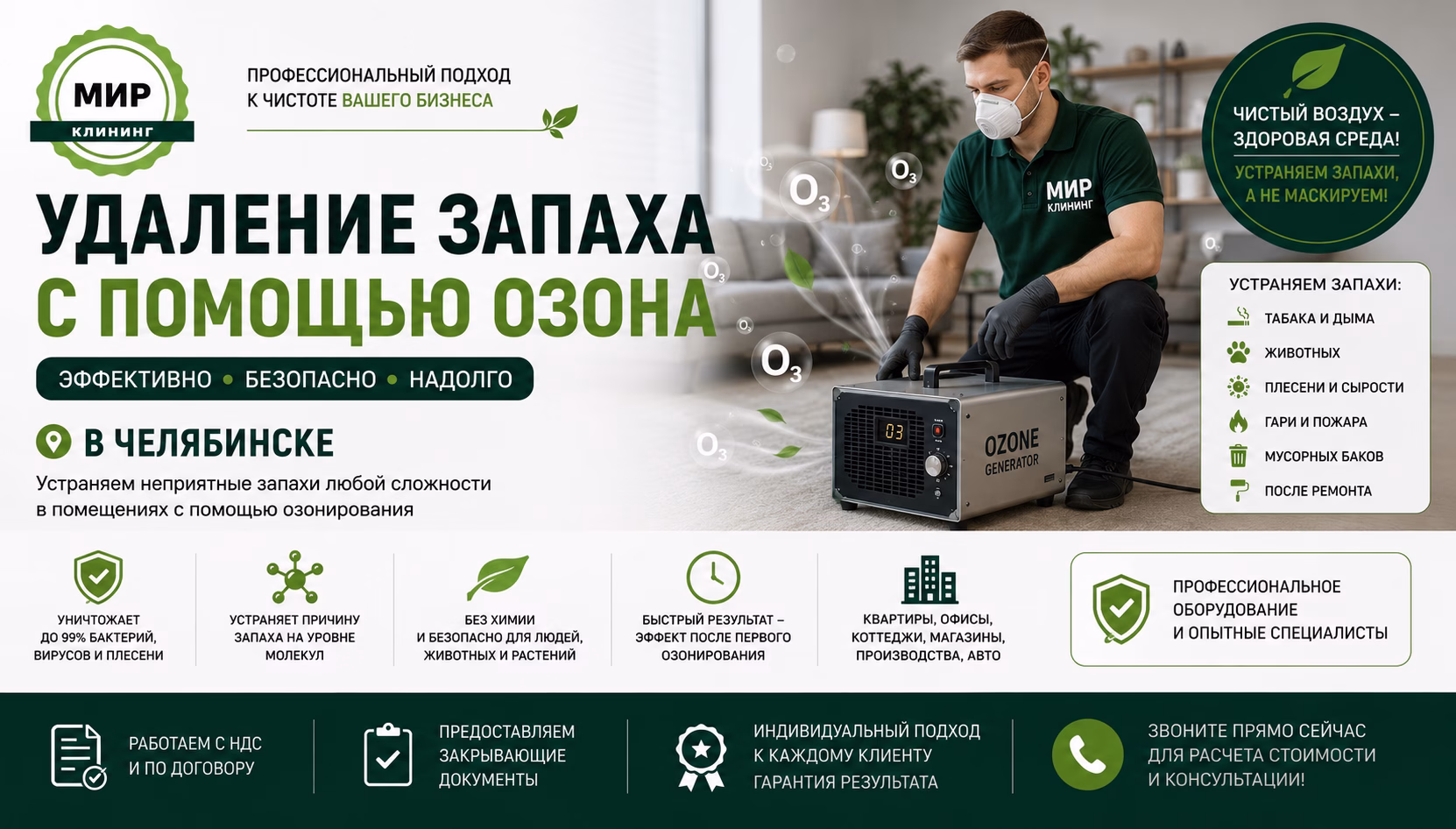 Озонирование и удаление запахов в Челябинске