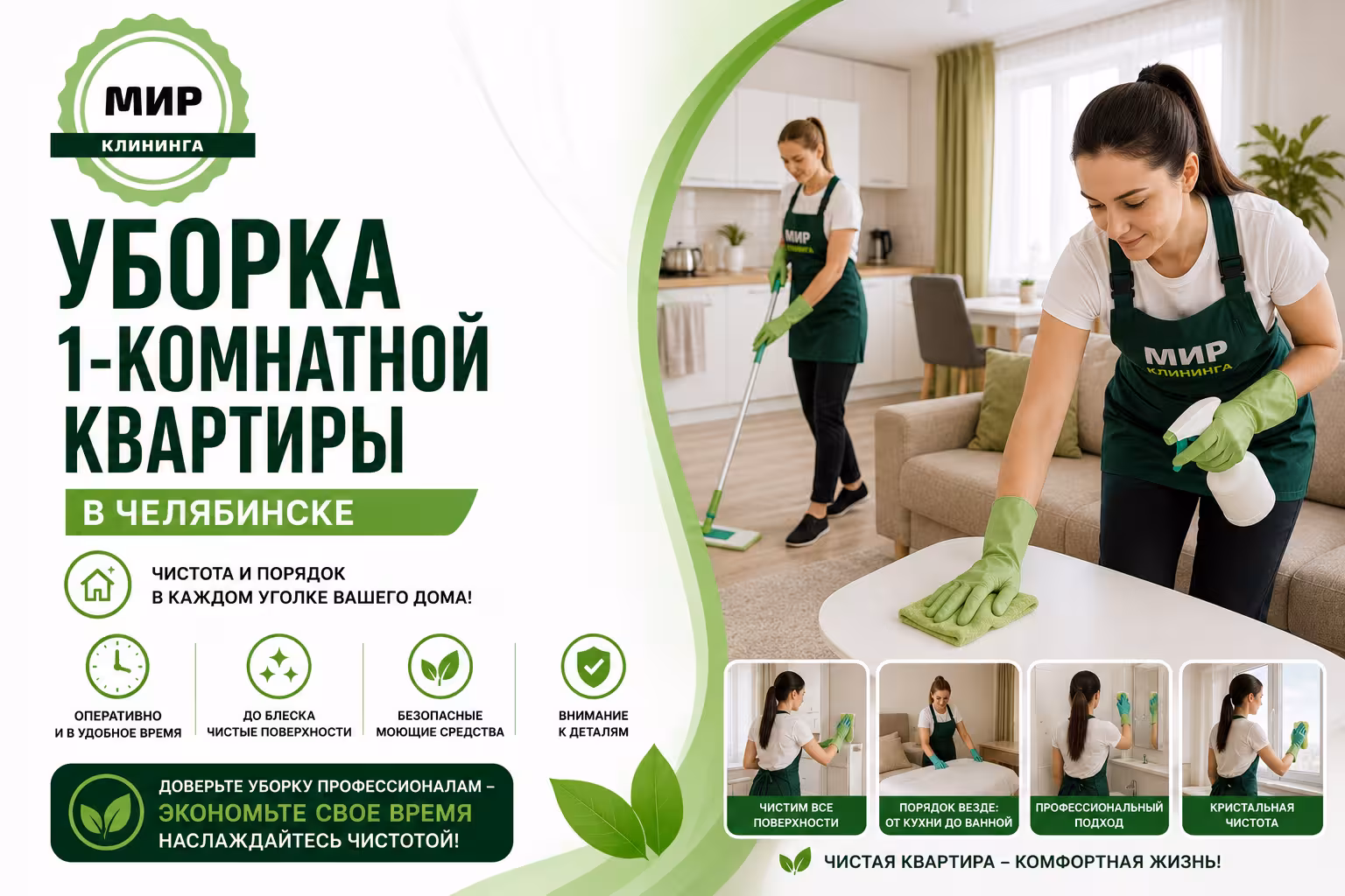 Уборка однокомнатной квартиры в Челябинске