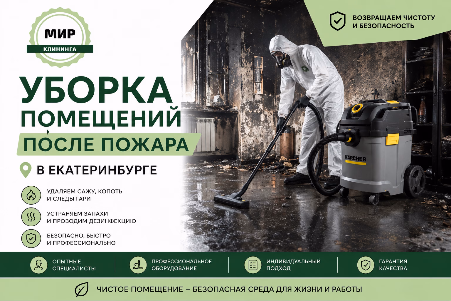 Уборка после пожара в Екатеринбурге