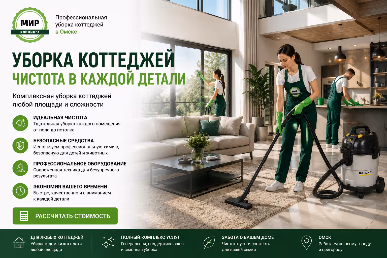 Уборка коттеджа в Омске — Мир клининга