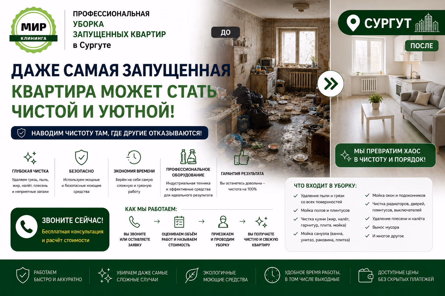 Уборка запущенных квартир в Сургуте