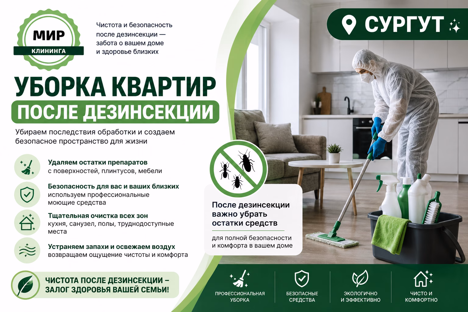 Уборка квартир после дезинсекции в Сургуте