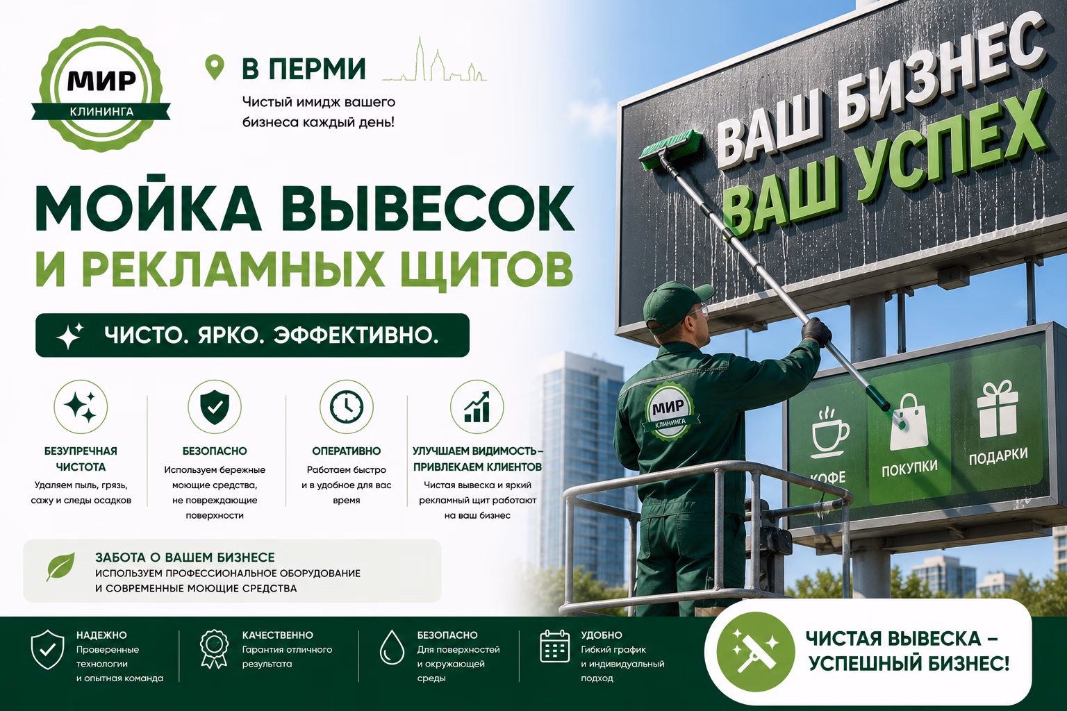 Мойка вывесок и рекламных щитов в Перми
